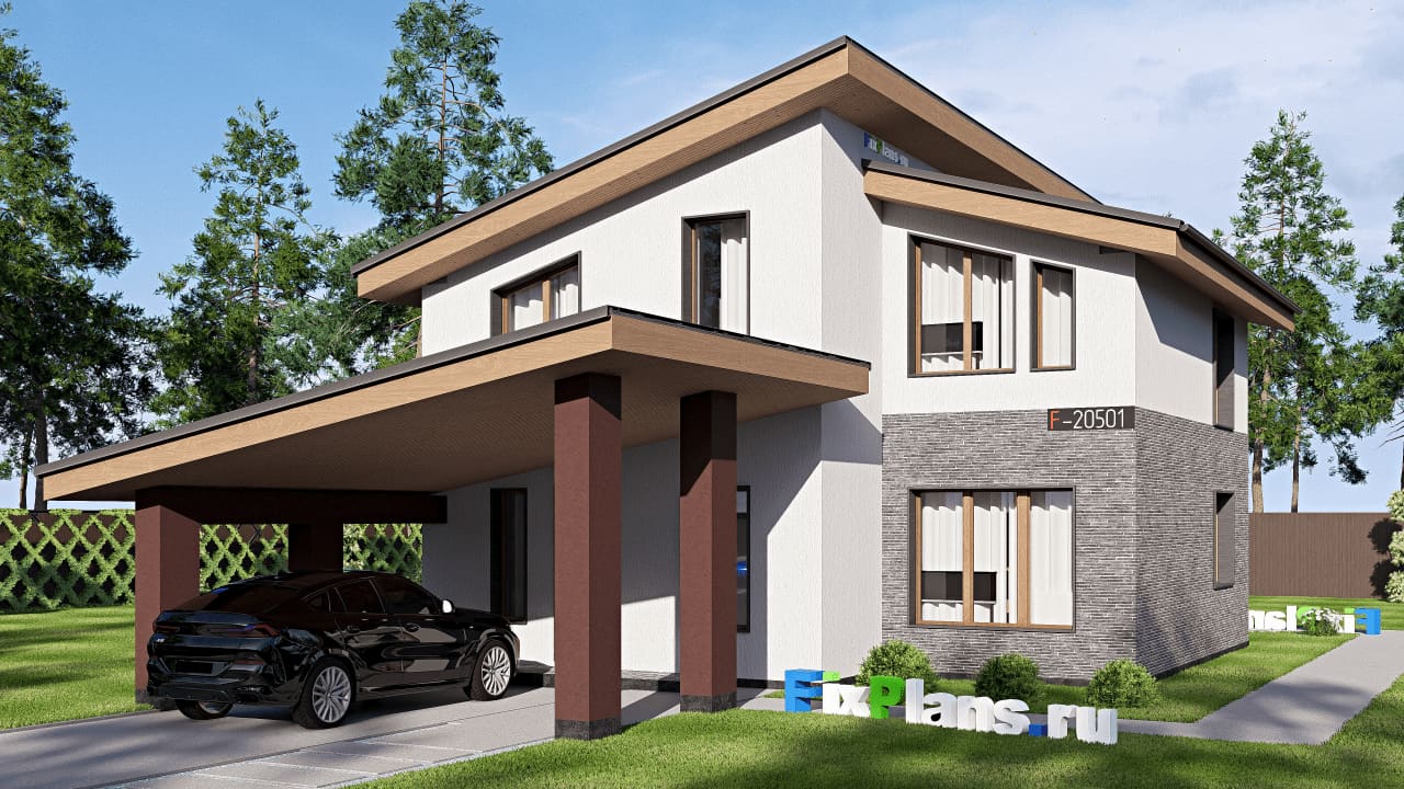 Одноэтажный дом с мансардой  F-20501 — фасад
