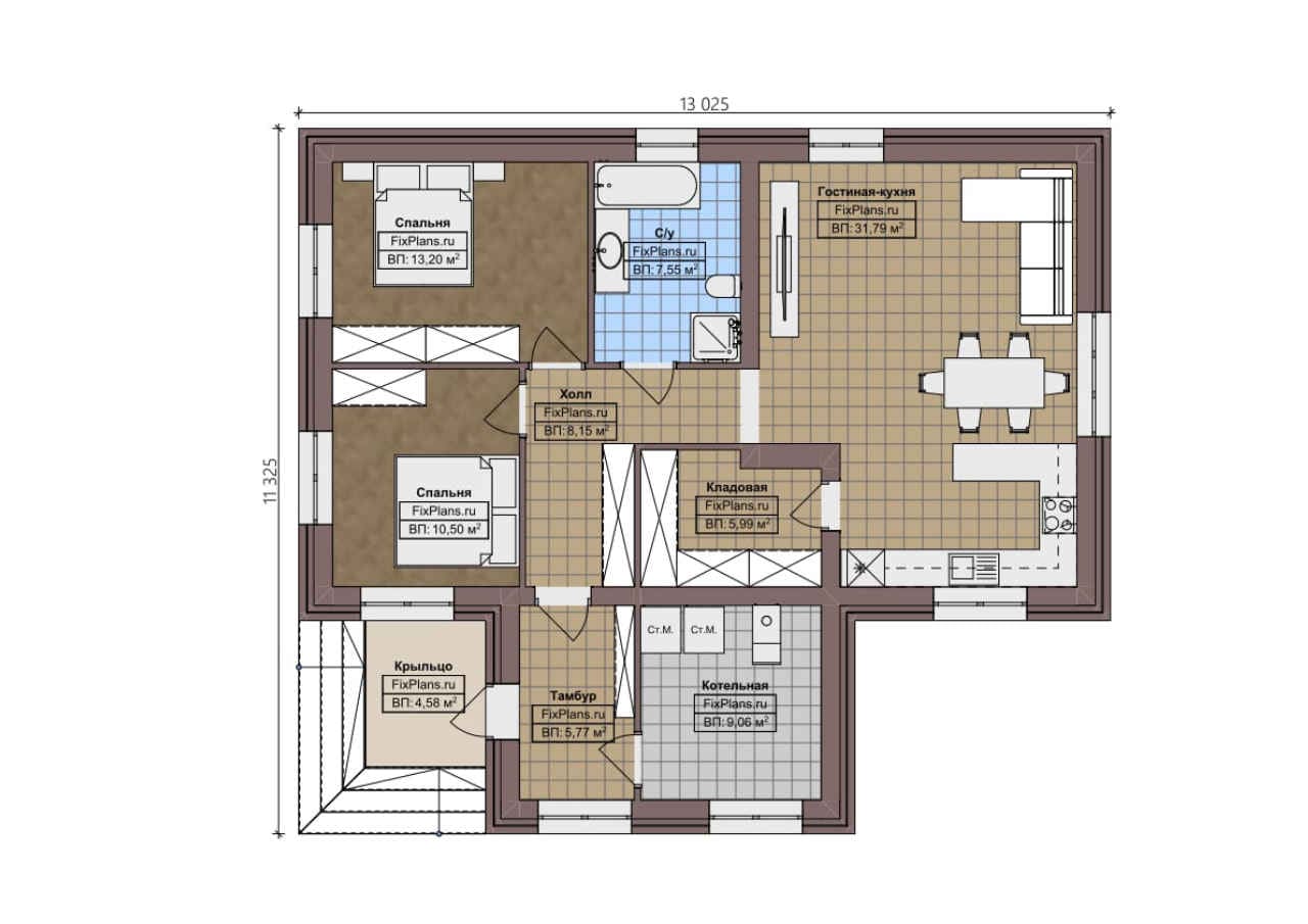 Планировка Одноэтажный дом F - 1952